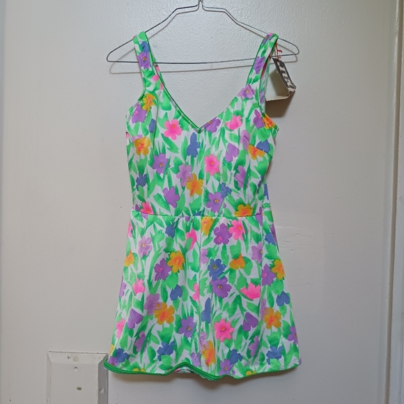 Vintage Gabar Swimsuit Skirt Set Floral Skirt V Neck Size 18 Union Made - Picture 1 of 11